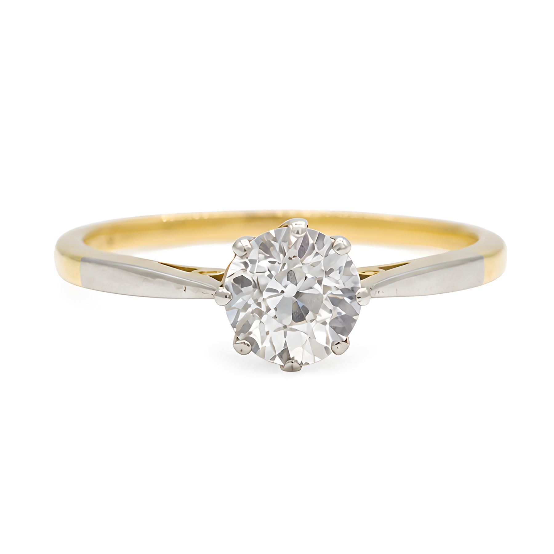 Early 20th century diamond ring, eight claw set with a single old cut diamond of approx 0.85 carat, stamped 18ct