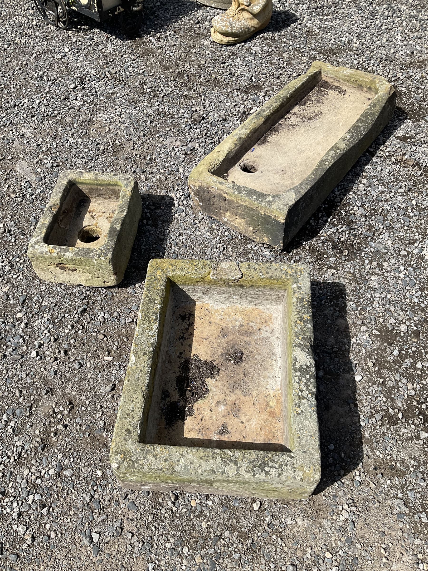 Three small shallow stone troughs various sizes  - THIS LOT IS TO BE COLLECTED BY APPOINTMENT FROM DUGGLEBY STORAGE, GREAT HILL, EASTFIELD, SCARBOROUGH, YO11 3TX