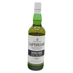 Laphroaig single cask scotch whisky, 70cl 40% vol, together with Hine Fine Champagne Cognac 68cl 40% vol 