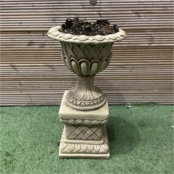 Cast stone urn planter on pedestal base  - THIS LOT IS TO BE COLLECTED BY APPOINTMENT FROM DUGGLEBY STORAGE, GREAT HILL, EASTFIELD, SCARBOROUGH, YO11 3TX