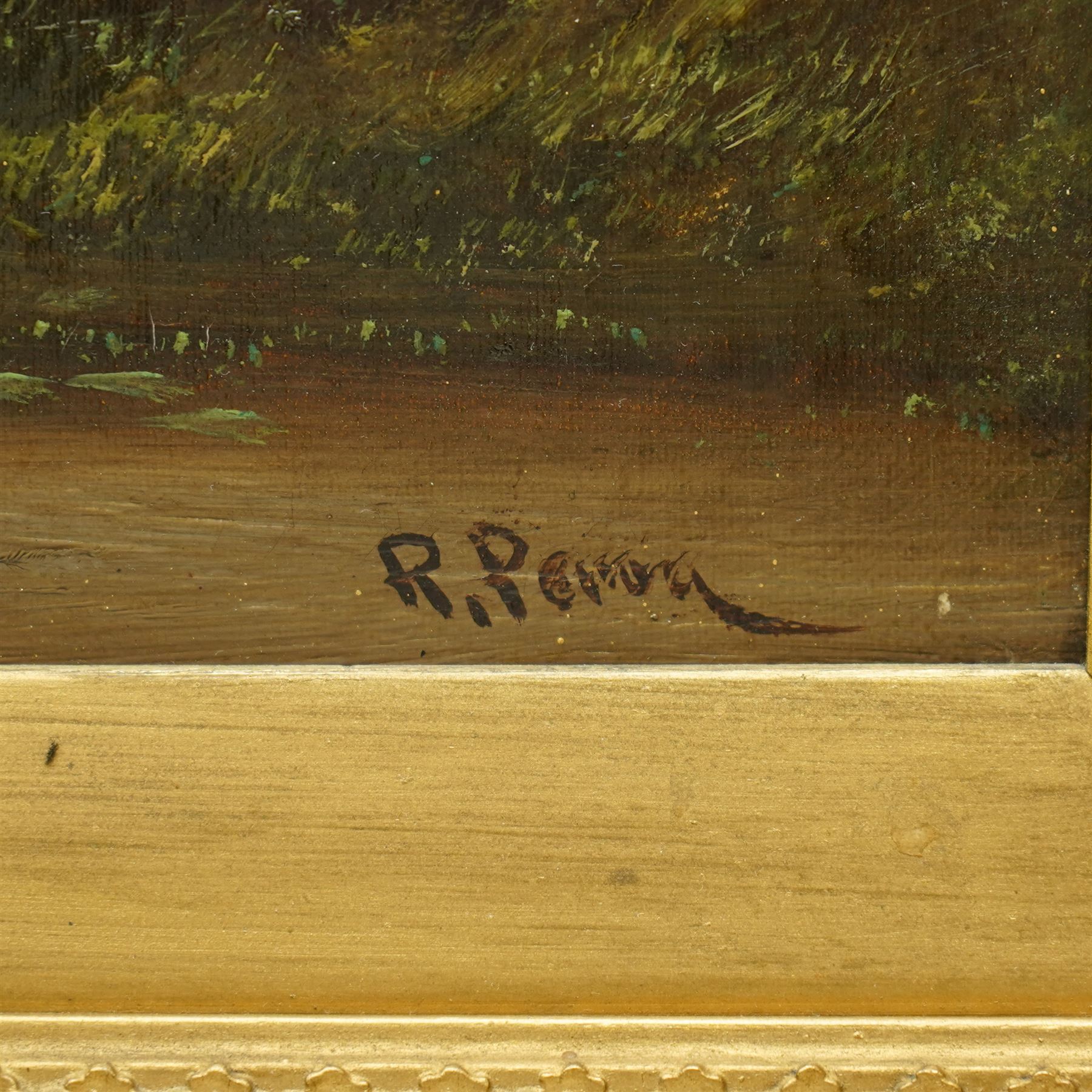 R Percy (British Late 19th century): Rural Cottage Scene, oil on canvas signed 49cm x 75cm 