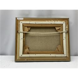 John Caesar Smith (British 1930-): Wooded Landscape with Geese in Flight, oil on canvas signed 29cm x 39cm