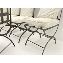 Wrought metal rectangular glass top conservatory/garden table and six chairs