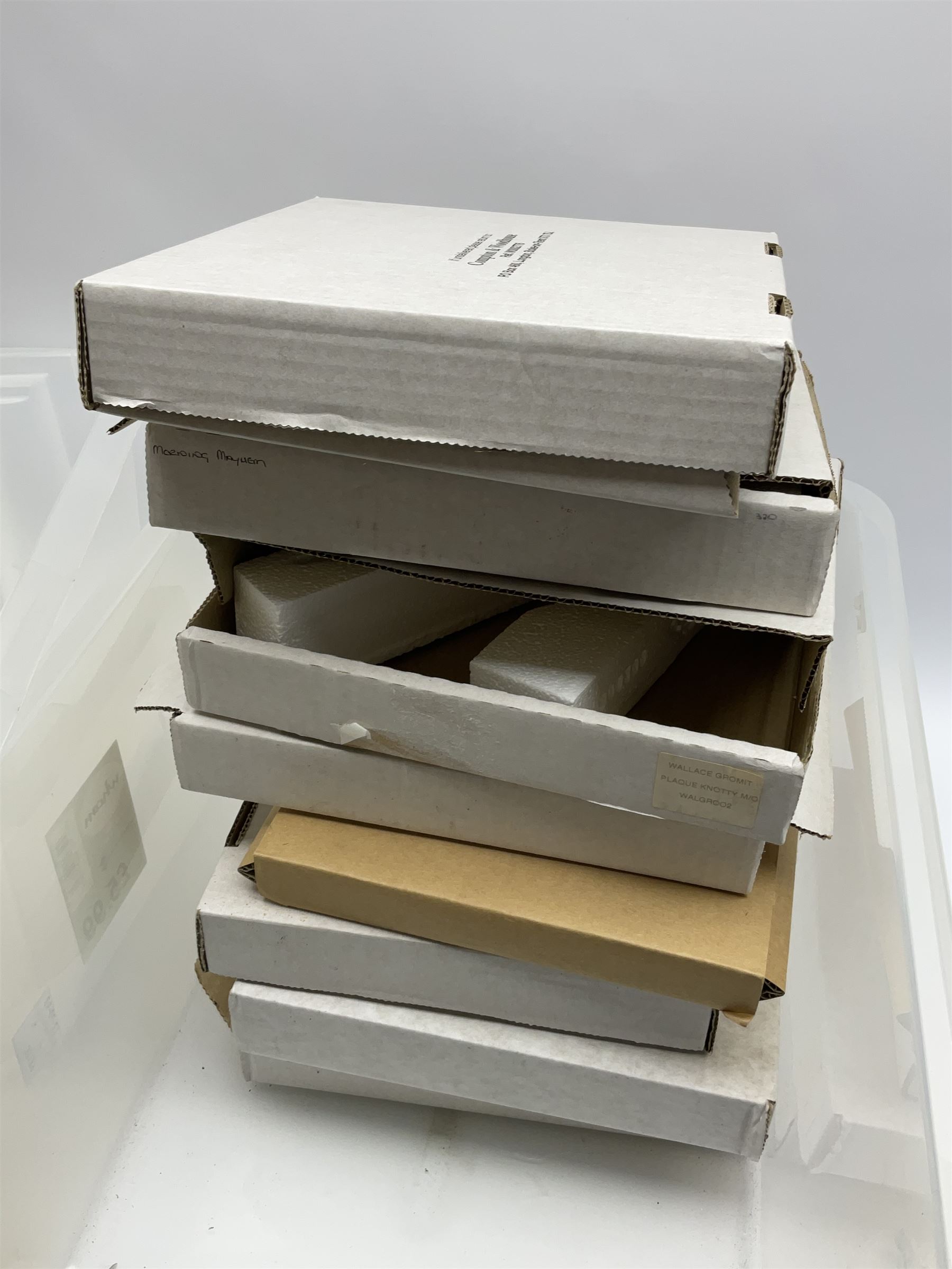 Eight Wallace and Gromit collectors plates, including ‘The Window Cleaners’ and ‘Morning Mayhem’ by Churchill Compton & Woodhouse, with boxes and certificates and two examples by Jacobs and limited edition Lurpak toast rack in box