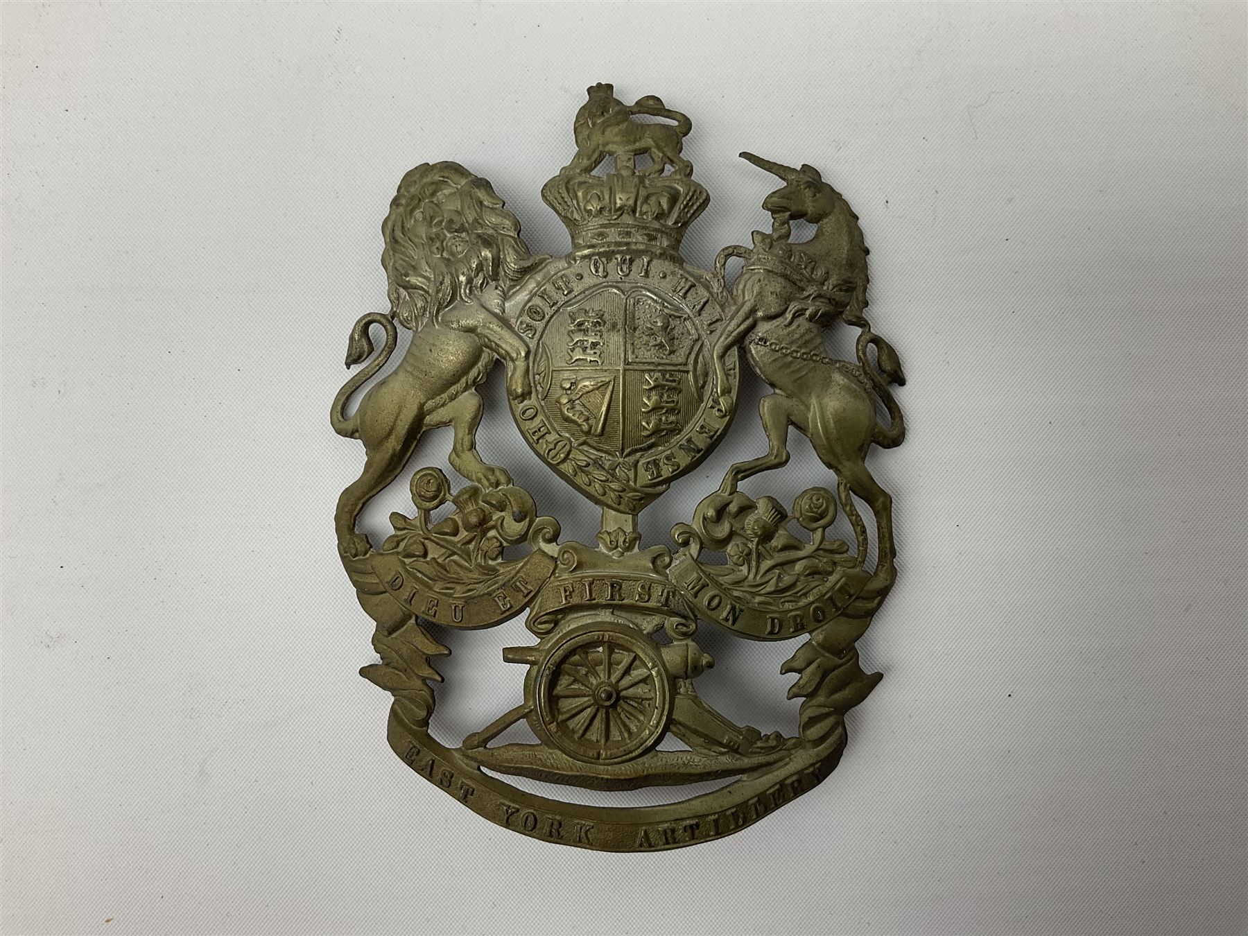 First East York Artillery Victorian helmet plate, 8cm x 10cm