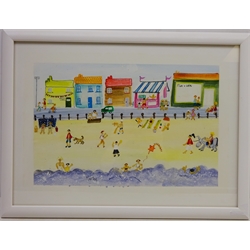  Figures on the Seafront, contemporary mixed media on paper signed Martha 23cm x 35cm  