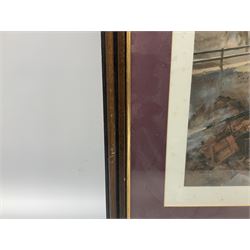 After Alan Fernley, colour print 'The Bridge at Arnhem', signed on the mount, 37 x 50cm; and after John Sellars, colour print 'Pegasus Bridge. Early Morning of D-Day 6th June 1944 Benouville Normandy'; both in mahogany stained frames (2)