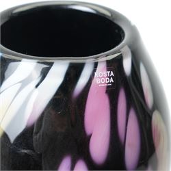 Ludvig Lofgren for Kosta Boda vase, decorated with mottled detail in purples and greens, upon a black ground, signed beneath, H46cm