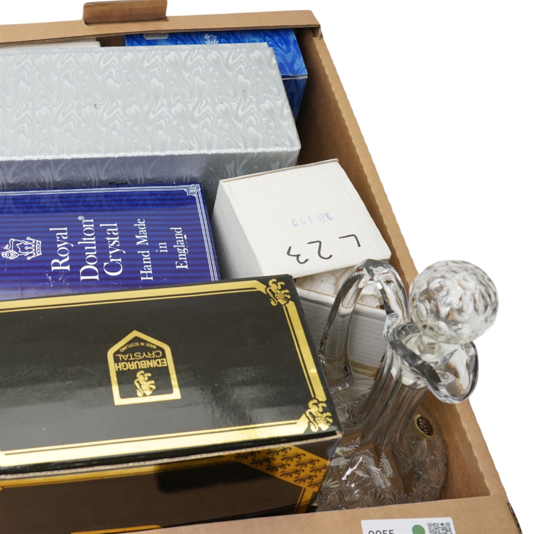 Large collection of mixed glassware, mostly boxed, to include Royal Doulton, Edinburgh, Thomas Webb and Stuart, in two boxes