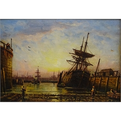  Duncan Fraser Mclea (British 1841-1916): Harbour Scene at Dusk, oil on board signed 17.5cm x 25cm  
