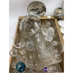 Collection of ceramics and glassware, including a cut glass bowl, two decanters of baluster form, Paragon tea wares, Mason's trinket dish, etc, two boxes.