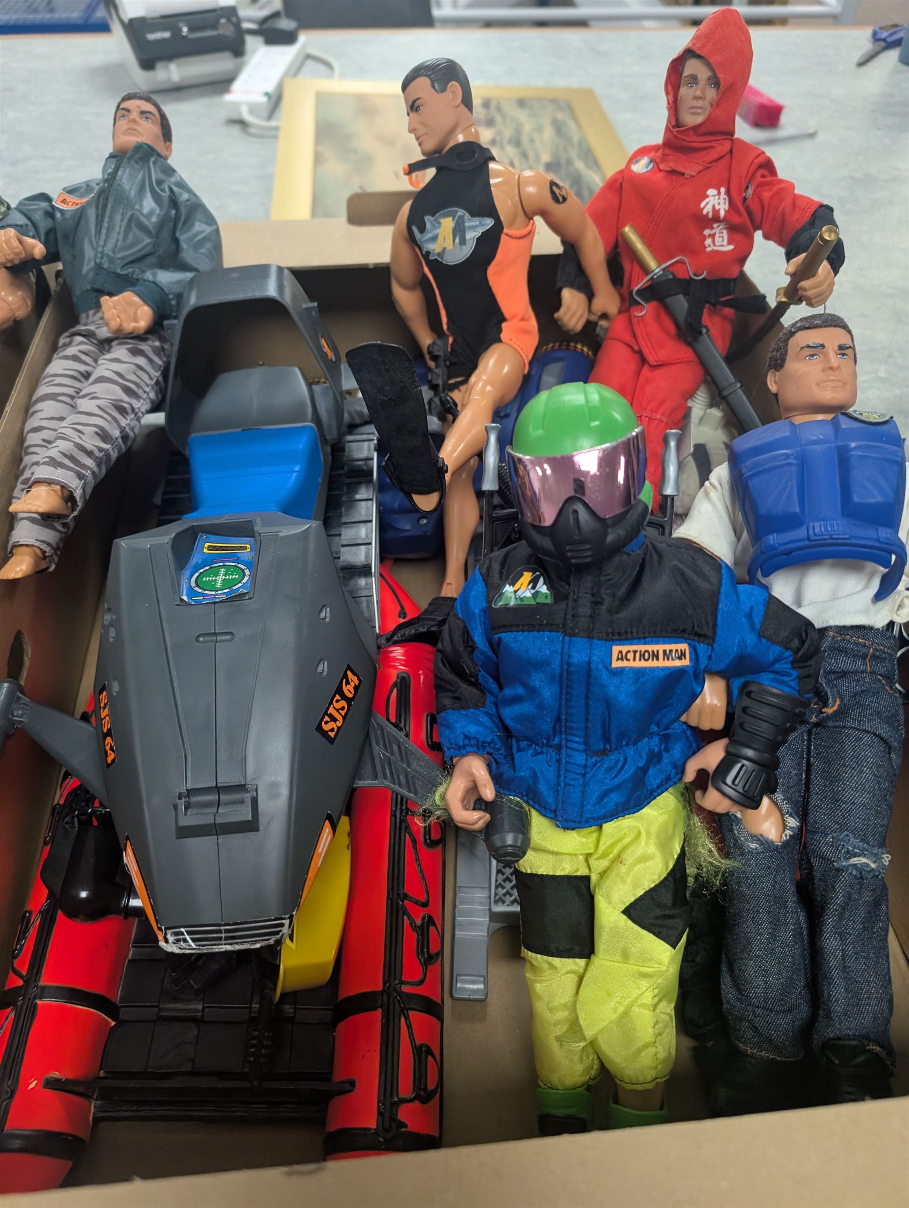 Large collection of Action Man figures, villains, vehicles and accessories, including Jet Ski, Sunny Smile tanks., Army lorry. parachute, guns, boat etc