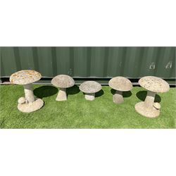 Set of five cast stone garden mushrooms - THIS LOT IS TO BE COLLECTED BY APPOINTMENT FROM DUGGLEBY STORAGE, GREAT HILL, EASTFIELD, SCARBOROUGH, YO11 3TX