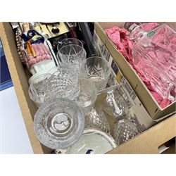 Stuart glassware to include boxed Decanter, silver plated cased teaspoons, quantity of Royal Doulton boxed collectors plates, to include WWII aircraft examples by Roy Huxley and Michael Turner, some with certificates, together with other ceramics to include commemorative ware by Aynsley etc