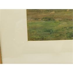 Henry Sykes (British 1855-1921): Sheep Grazing 'On the Welland', watercolour signed 30cm x 52cm