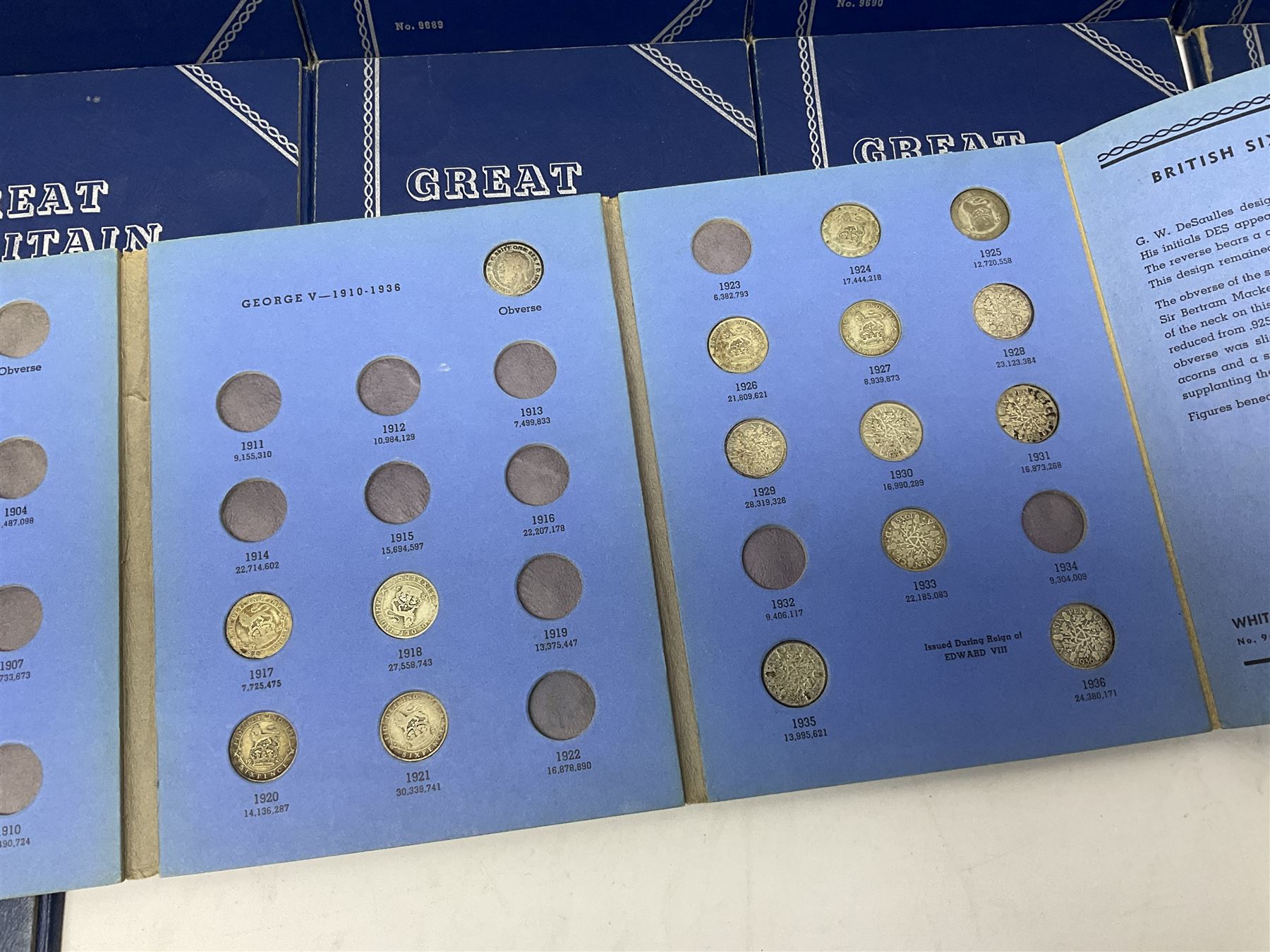 Fourteen part filled Whitman folders, including farthings, halfpennies, pennies and sixpences