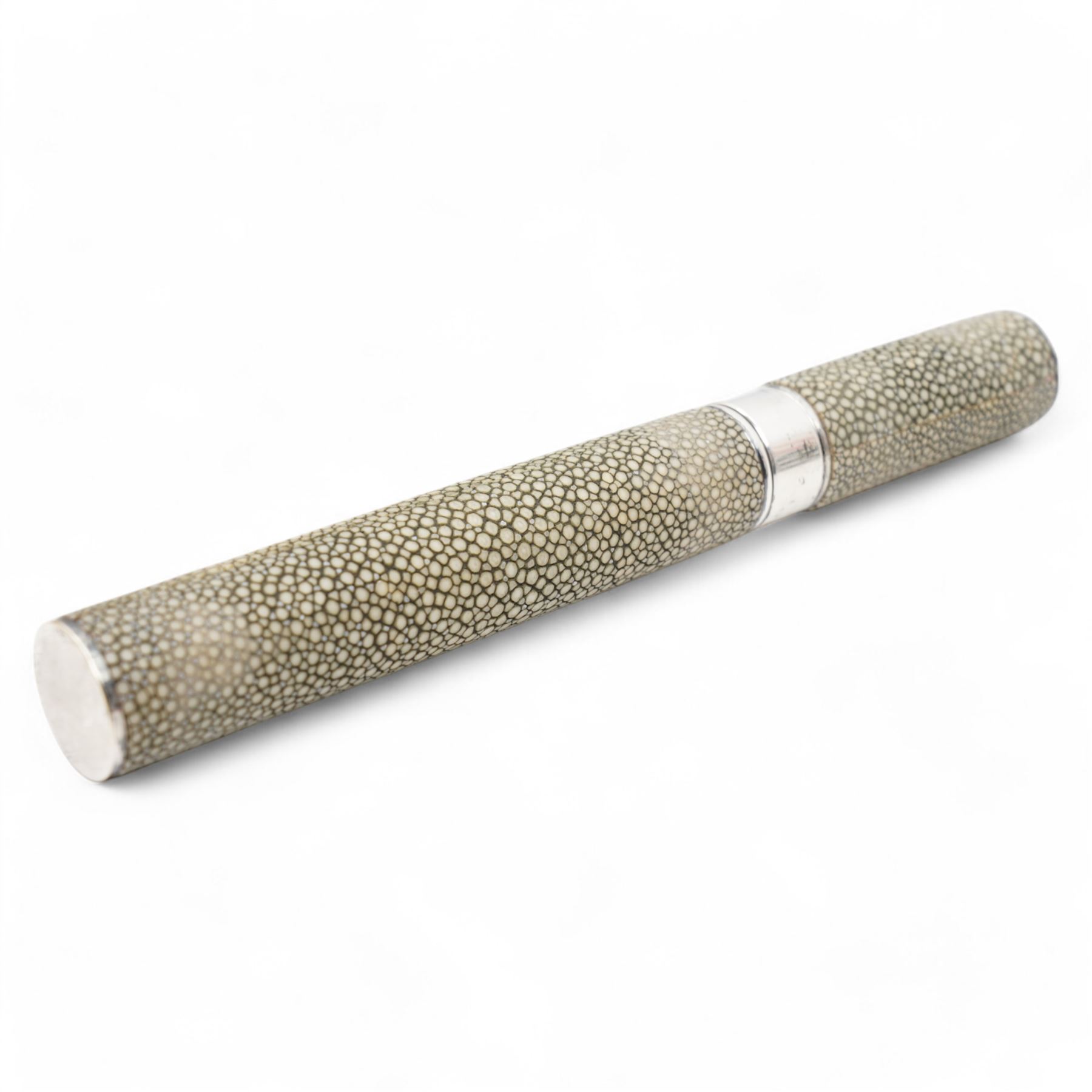 Late 19th to early 20th century shagreen cigar tube, unmarked, L20cm 