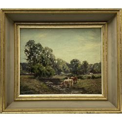 John Rathbone Harvey (British 1862-1933): Cattle Watering, oil on board signed 23cm x 28cm