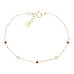 18ct gold ruby and diamond bracelet, five alternate rubies and round brilliant cut diamond...