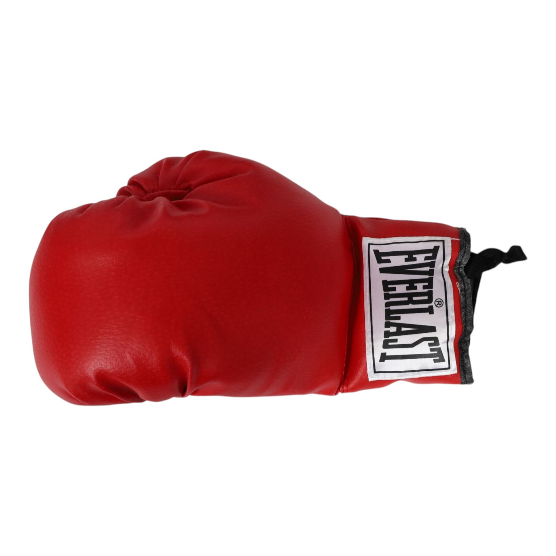 Muhammad Ali and George Foreman signed boxing gloves, two Everlast gloves the left hand glove signed by Ali and right signed by Foreman, both in black marker pen, in Perspex display case with plaque to base displayed with a further unsigned glove, each with Mounted Memories holographic stickers, case H36cm