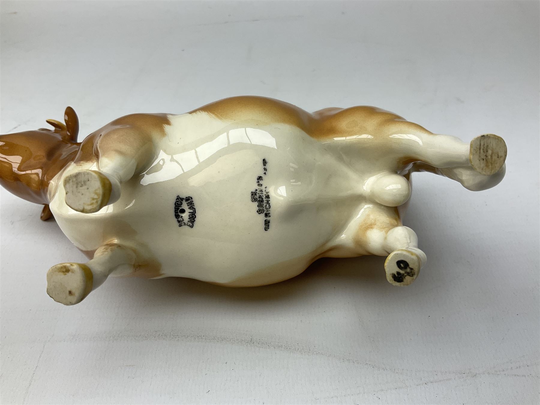 Beswick Guernsey cow family group, comprising bull 'Sabrina's Sir Richmond' no 1451, cow no 1248a and calf no 1249a, all with printed mark beneath and with original boxes 