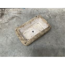 Collection of 9 decorative stone garden objects including sun dial small troughs mill stone and more,