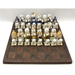 A Sylvia Smith chess set, the pieces modelled as anthropomorphic Old English Sheepdogs