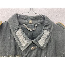 WW2 German Army grey/green herringbone twill four pocket tunic with shoulder tabs for signals regiment, cloth eagle insignia and iron cross ribbon