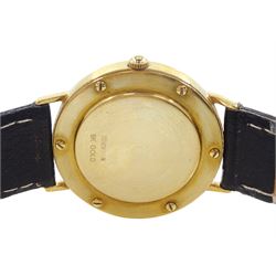 Rotary Elite gentleman's 9ct gold quartz wristwatch, white dial with date aperture, on black leather strap, boxed