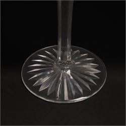 Stuart crystal Beaconsfield pattern claret jug with silver plated cover, matching water jug and pair of candlesticks