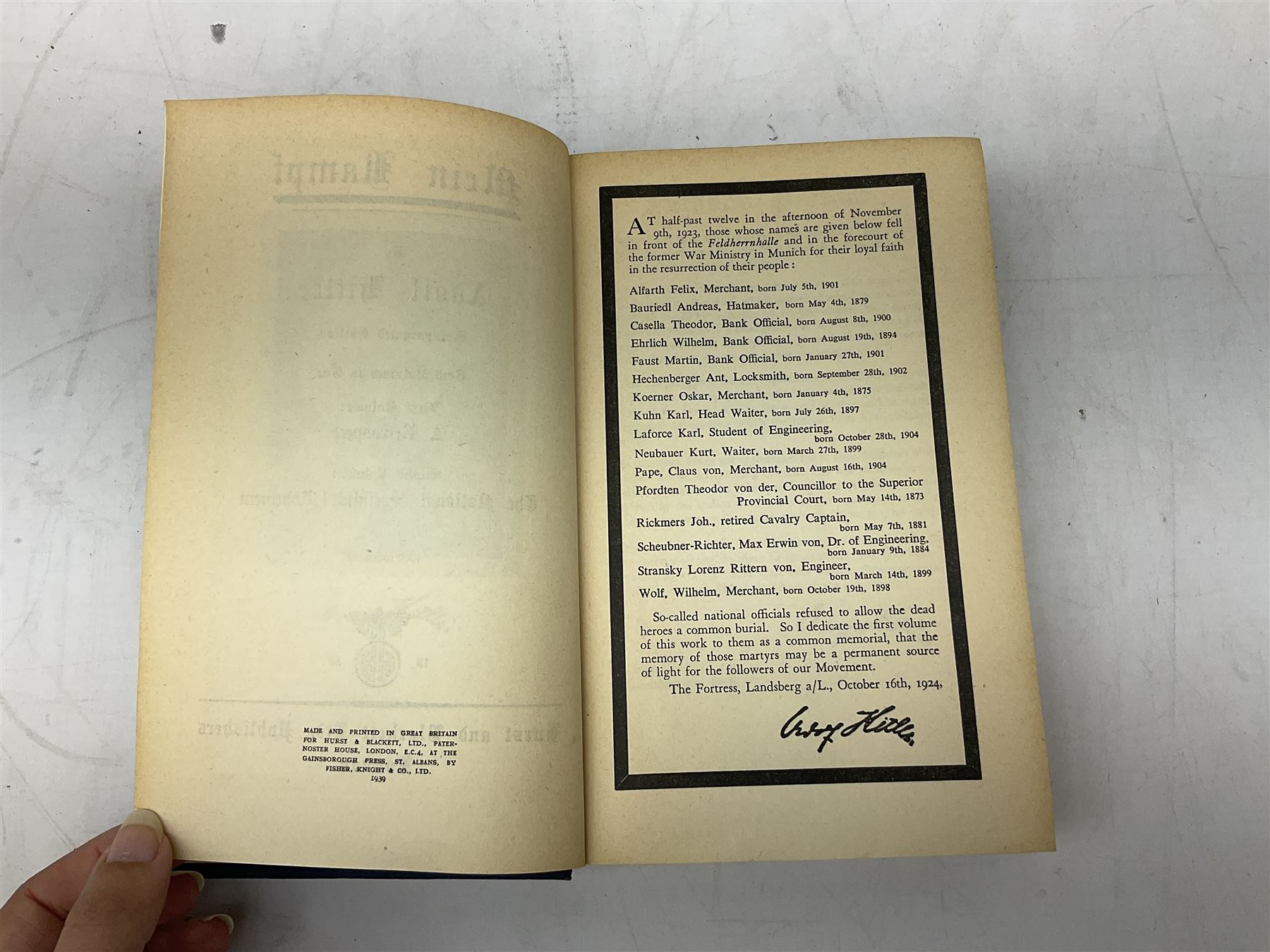 Hitler Adolf: Mein Kampf. 1939. Unexpurgated Edition. Two volumes in one.