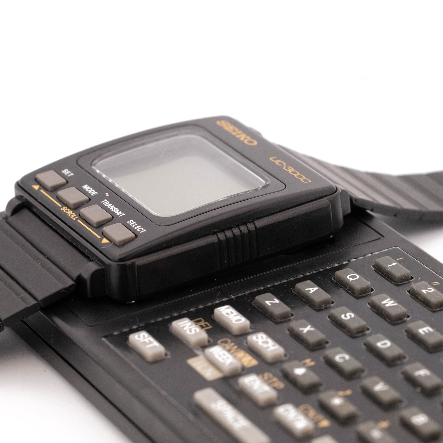 Seiko UC-3000 Memo Diary gentleman's quartz digital wristwatch, boxed with instruction manual and receipt dated 1989