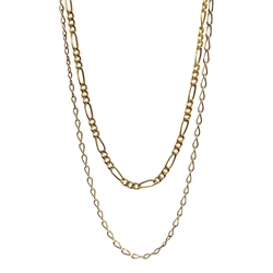  9ct gold figaro link necklace and one other chain necklace, both hallmarked 9ct, approx 8.6gm  