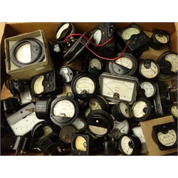  Over fifty assorted meters and dials including ammeters, voltmeters, galvanometers, etc, some Admiralty and Air Ministry, Smiths dashboard clock, Motion Picture Exposure Meter etc  