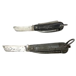 WW2 British army folding jack/clasp knife, the blade marked A.H. Bisby & Co Ltd Sheffield with broad arrow and date 1944, marlin spike and can opener; and British Navy seaman's rope pocket knife, the blade marked Venture H.M. Slater Sheffield (2)