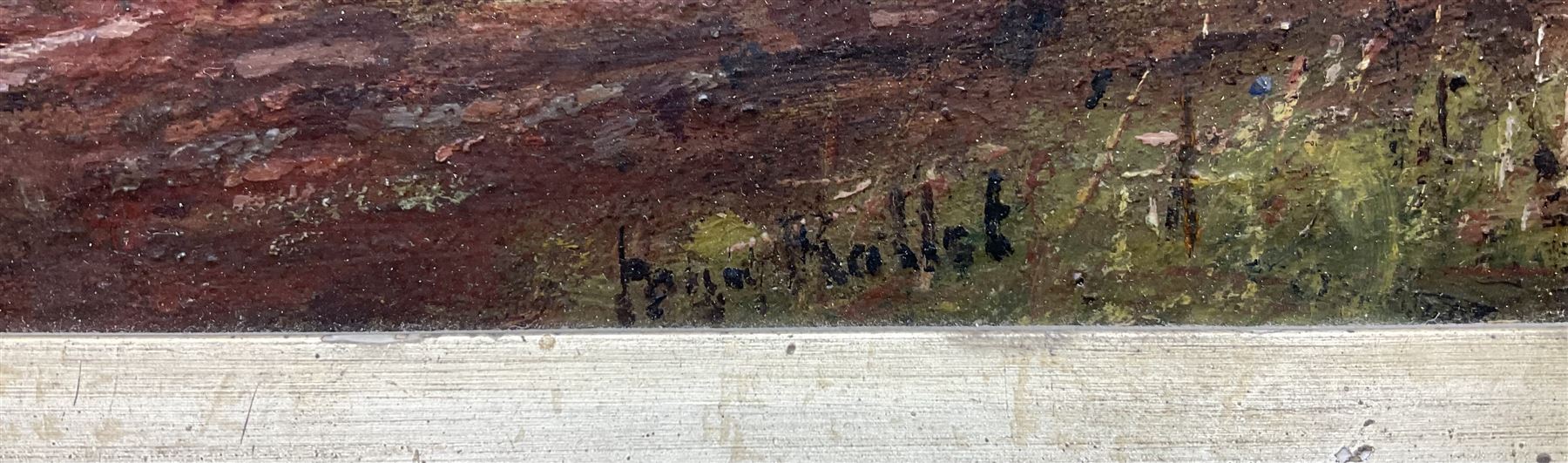 Henry Rollet (British exh.1886-1916): Ploughing the Fields at Dusk, oil on board signed 22cm x 27cm