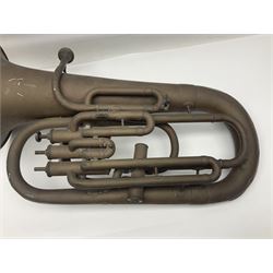 Early 20th century French Jerome Thibouville-Lamy Class B brass 4-valve euphonium for restoration or display L59cm