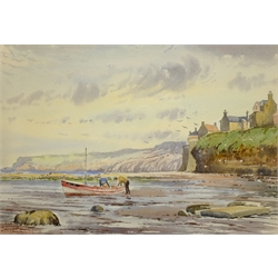  Edward H Simpson (British 1901-1989): Coble on the Scaur Robin Hood's Bay, watercolour signed 25cm x 37cm  