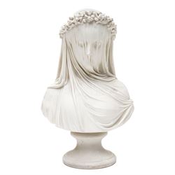 After Monti, Raffaele - 'The Bride', 19th century Copeland Parian bust, stamped Copeland and incised R Monti 1861 to the back, impressed Ceramic Crystal Palace Art Union to underside, H37cm