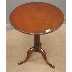  Early 20th century mahogany wine table, turned column, three splayed supports, Diameter - 53cm, H69cm  