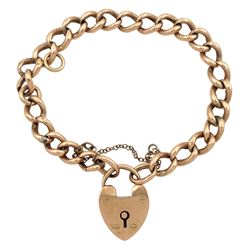 9ct rose gold curb link bracelet, with heart locket clasp