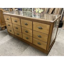 20th century oak and glazed haberdashery