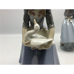Three Lladro figures, comprising Dutch Girl with Braids no 5063, Dutch Girl with Duck no 5066 and Aracely with Ducks, all with original boxes, largest example H25cm
