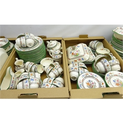  Quantity of Copeland Spode 'Chinese Rose' dinner, tea and coffee ware comprising 29 dinner plates, 22 soup bowls, 32 side plates, teapot, hot water pot, sugar bowl, cream and milk jug, seven coffee cups & 9 saucers, set of 3 graduating meat plates and another pair, 2 gravy boats, 39 tea plates, 3 tureens and covers, 6 large tea cups & 7 saucers, 5 soup bowls & six saucers, 4 other soup bowls & 3 saucers and other pieces   