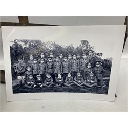 Disassembled early 20th century Boys Brigade snare drum D37cm with copy WW1 period photograph of the Kirbymoorside Boys Brigade; early 20th century hardwood clarinet; bagpipes chanter; and Dulcet E-flat penny whistle