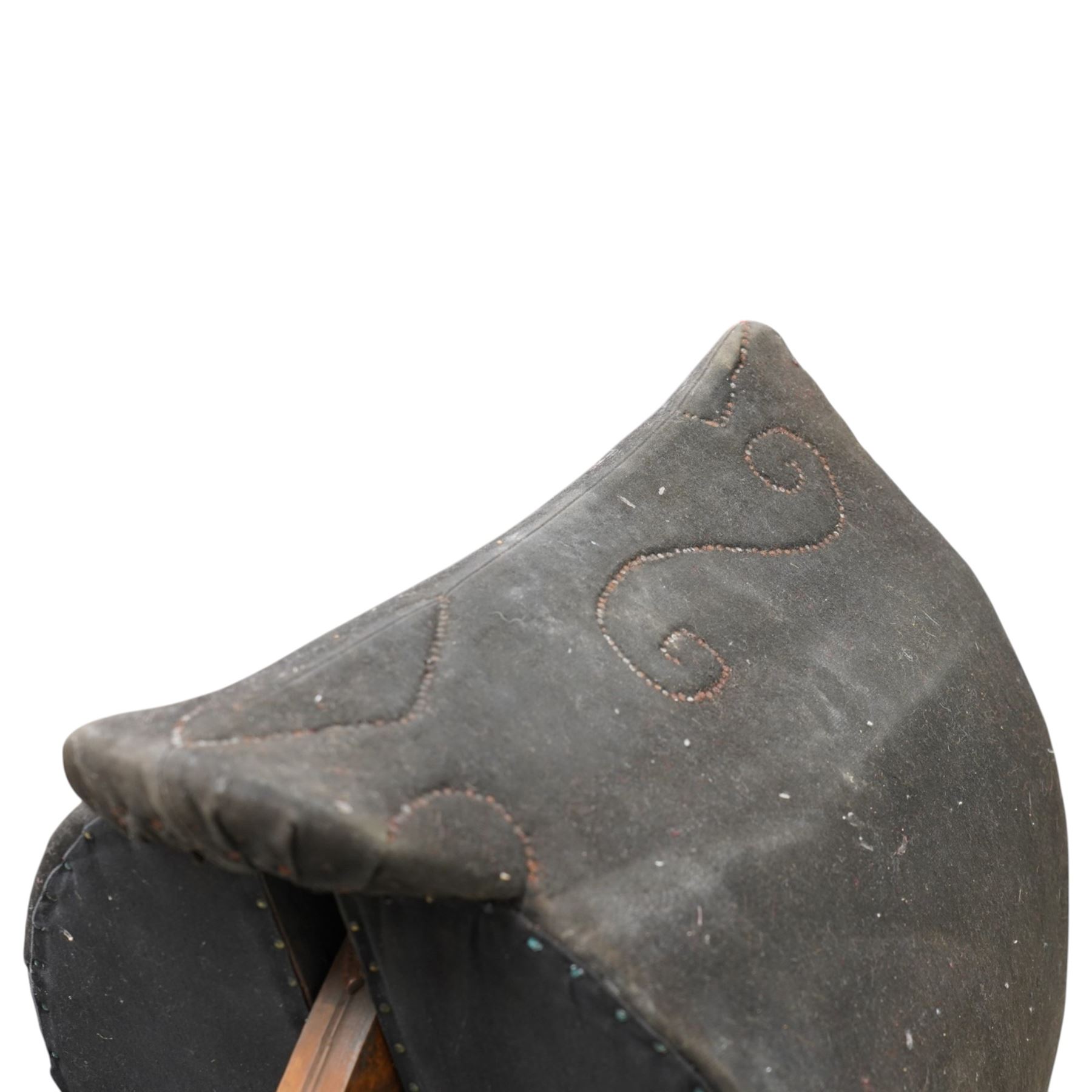 Carlton's - early 20th century weight bearing saddle stand, the top part allowing for the movement of the saddle, on curved oak trestle, marked Carlton's Registered