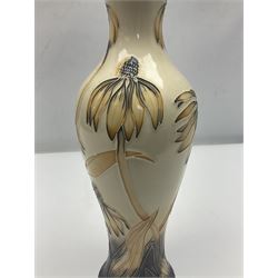 Moorcroft Cornflower pattern vase with fluted rim, by Anji Davenport, with impressed and printed mark beneath 