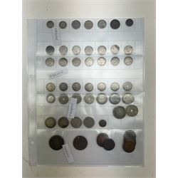 Interesting collection of 18th century and later Commonwealth and international coins, including India, Rhodesia, South Africa, Spain, Italy, Netherlands, Palestine, Russia, canada, Greece, Jersey, Guernsey, Germany, France, etc, including many silver examples