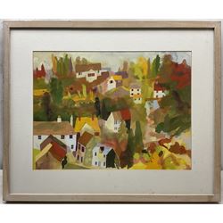 Richard Tuff (British 1965-): 'Houses on the Hill', gouache on paper signed, titled verso 36cm x 48cm 