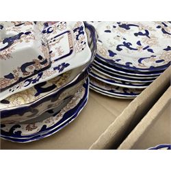 Masons Ironstone Mandalay pattern ceramics, including teapot, jar and cover, fruit bowl, butter dish, plates and bowls, etc, in two boxes 